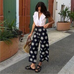 Zara Contrast Embroidered Culottes ZW Collection Size XS